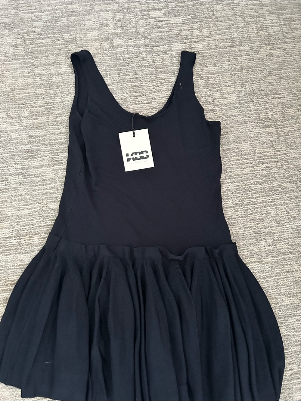 Sleeveless Navy Blue Mini Dress with Pleated Skirt